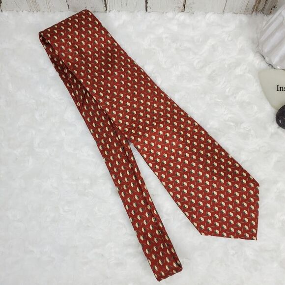 Christian Dior Silk Tie Burgundy Print - Picture 2 of 8